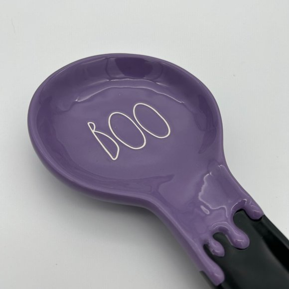 NEW Rae Dunn Halloween "BOO" Black and Purple Ceramic Spoon Rest - Picture 2 of 4
